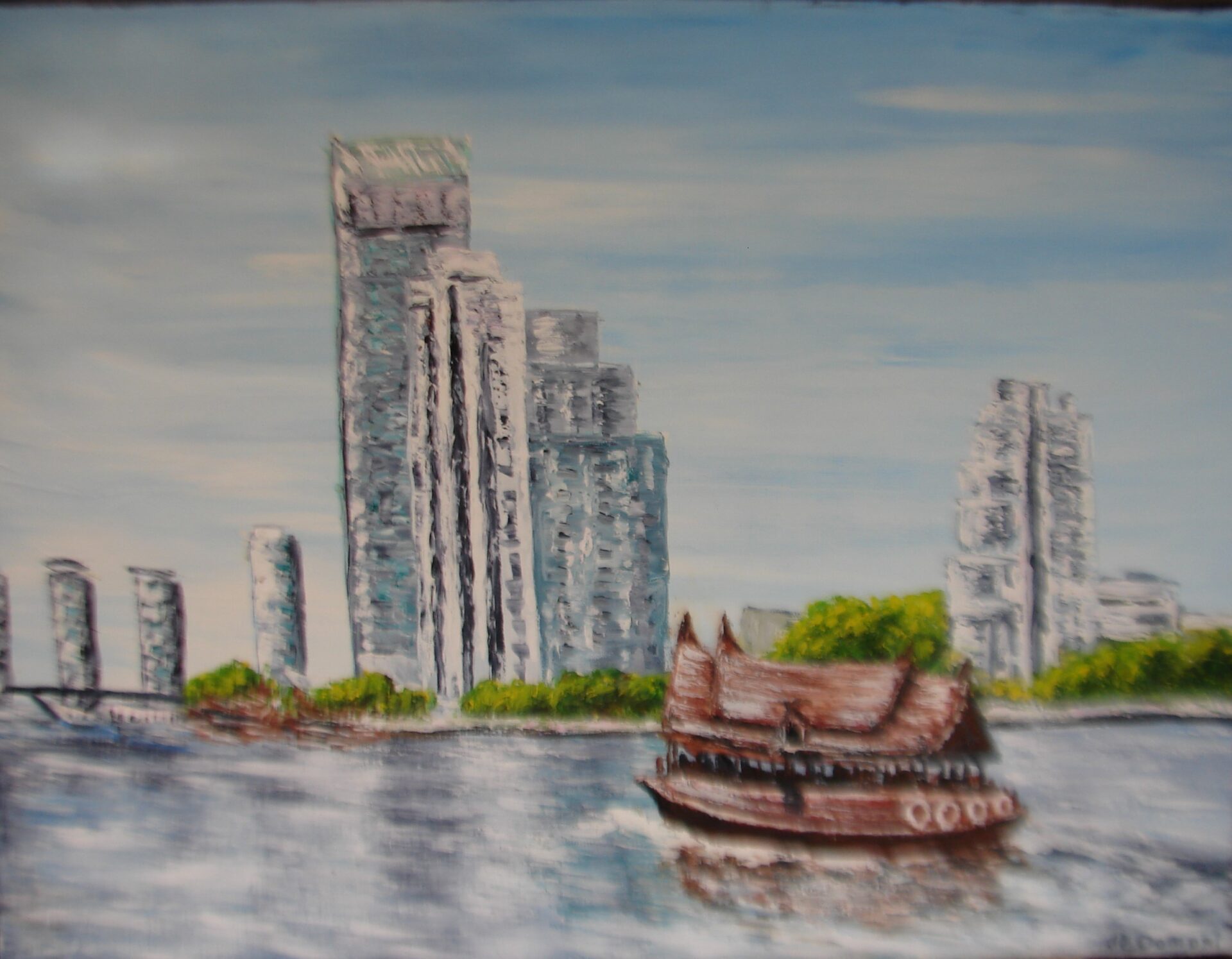 Thaïlande : sampan sur le fleuve Chao Phraya à Bangkok
