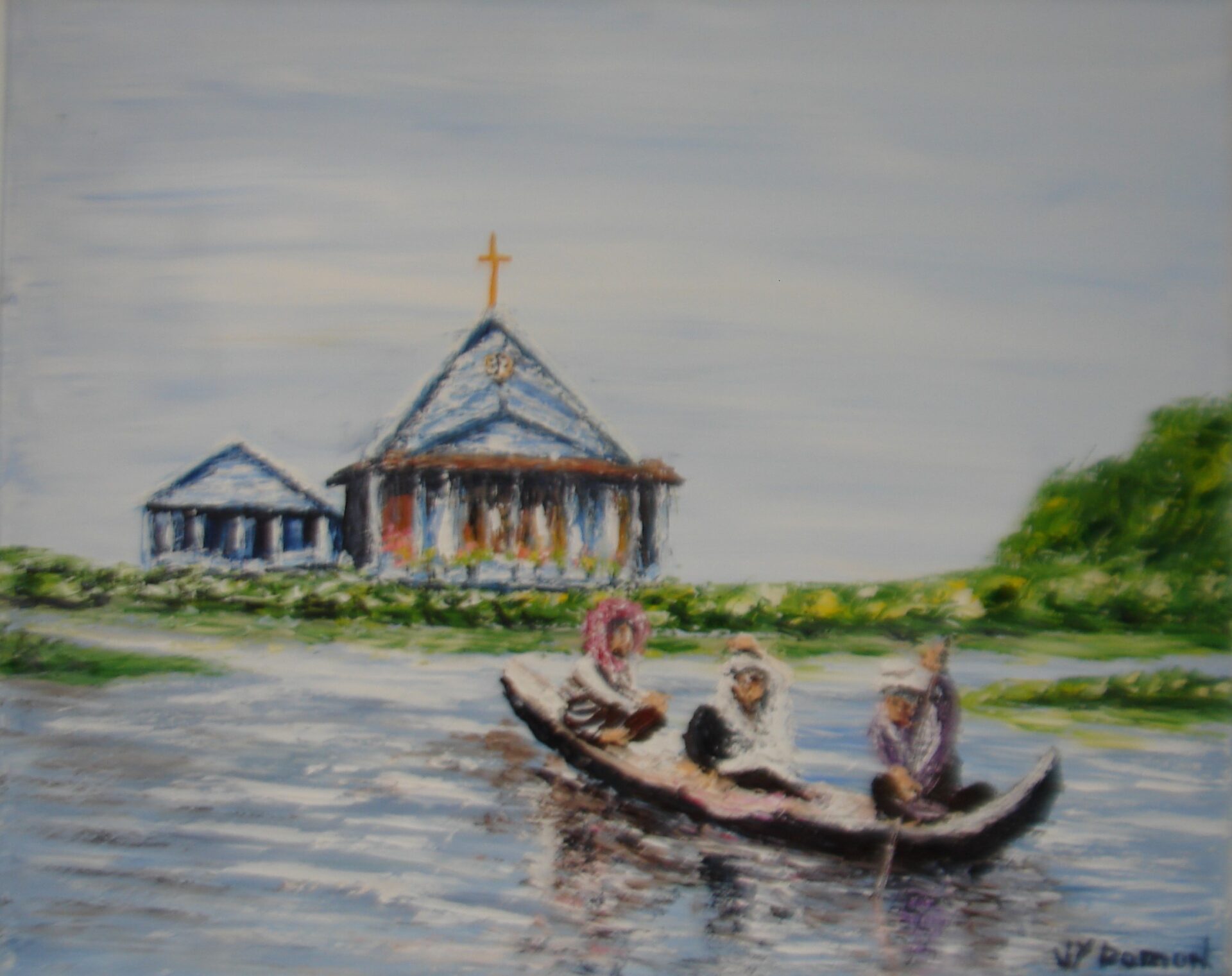 Cambodge : l'église flottante et la barque des religieuses sur le lac Tonie-Sap